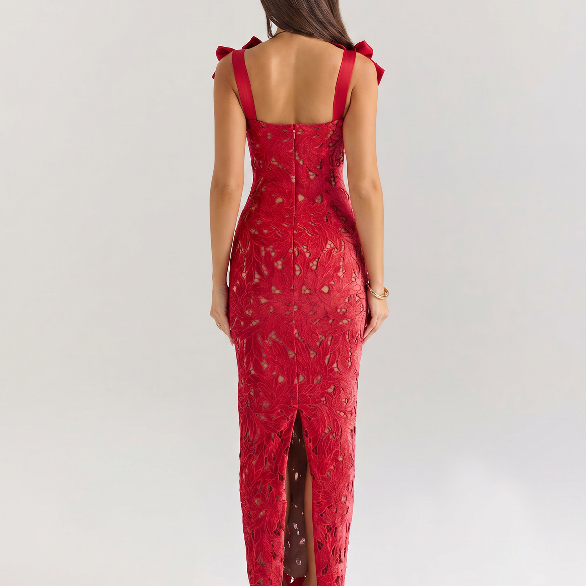 Thalina | Maxi Dress with Lace Overlay and Bow Straps