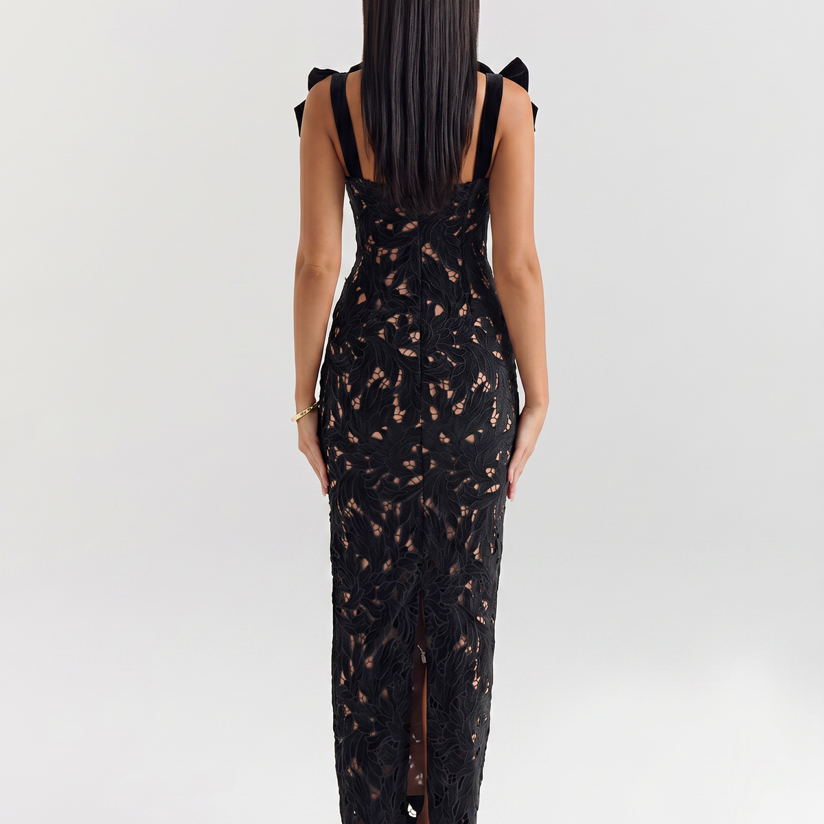 Thalina | Maxi Dress with Lace Overlay and Bow Straps