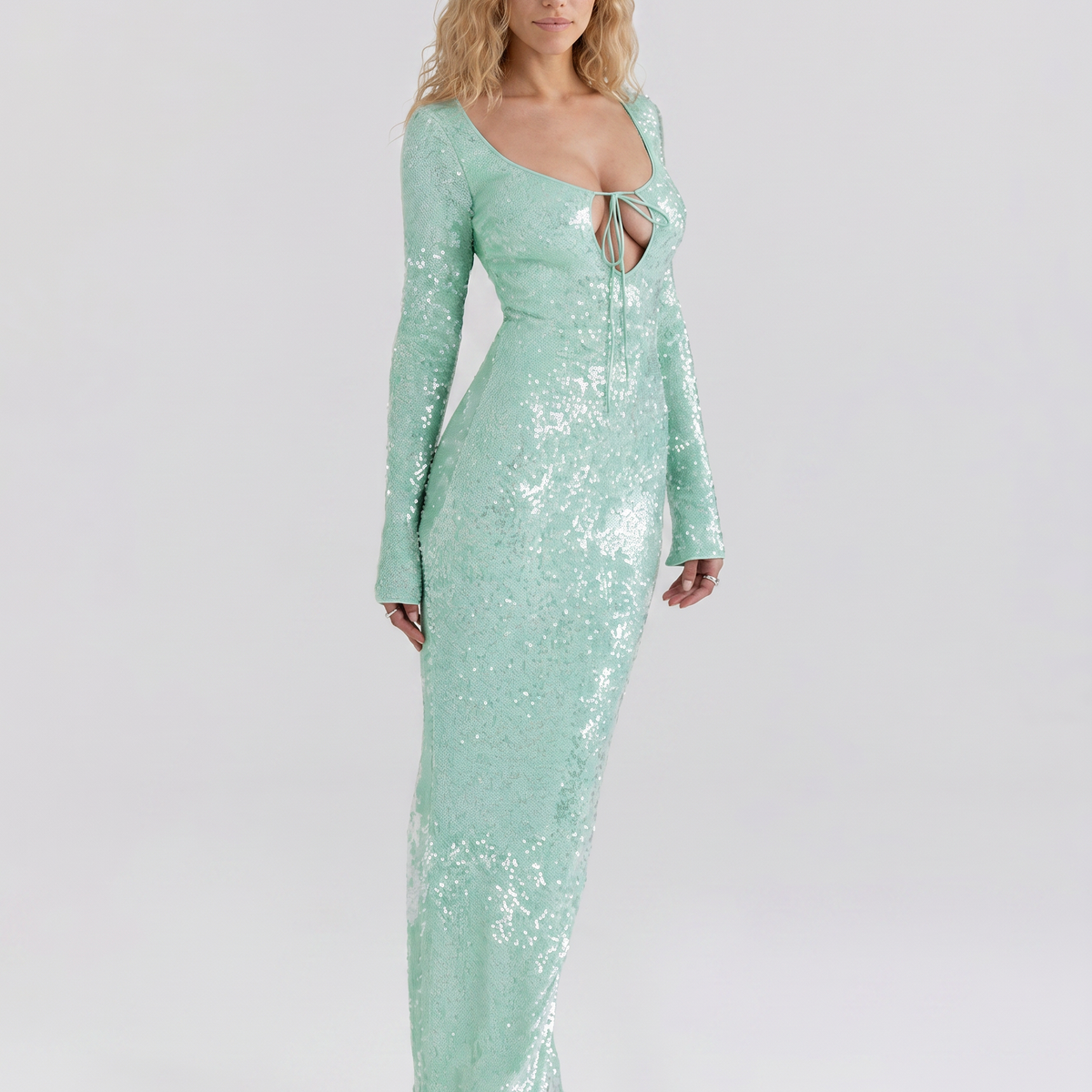 Tiff | Maxi Dress with Sequin Finish and Front Cut-Out