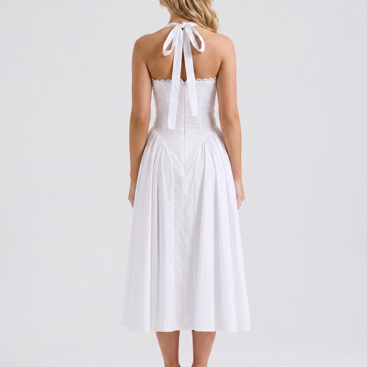 Alba | Midi Dress with Halter Neck and Gathered Bodice