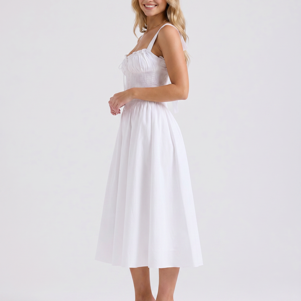 Alba | Midi Dress with Halter Neck and Gathered Bodice