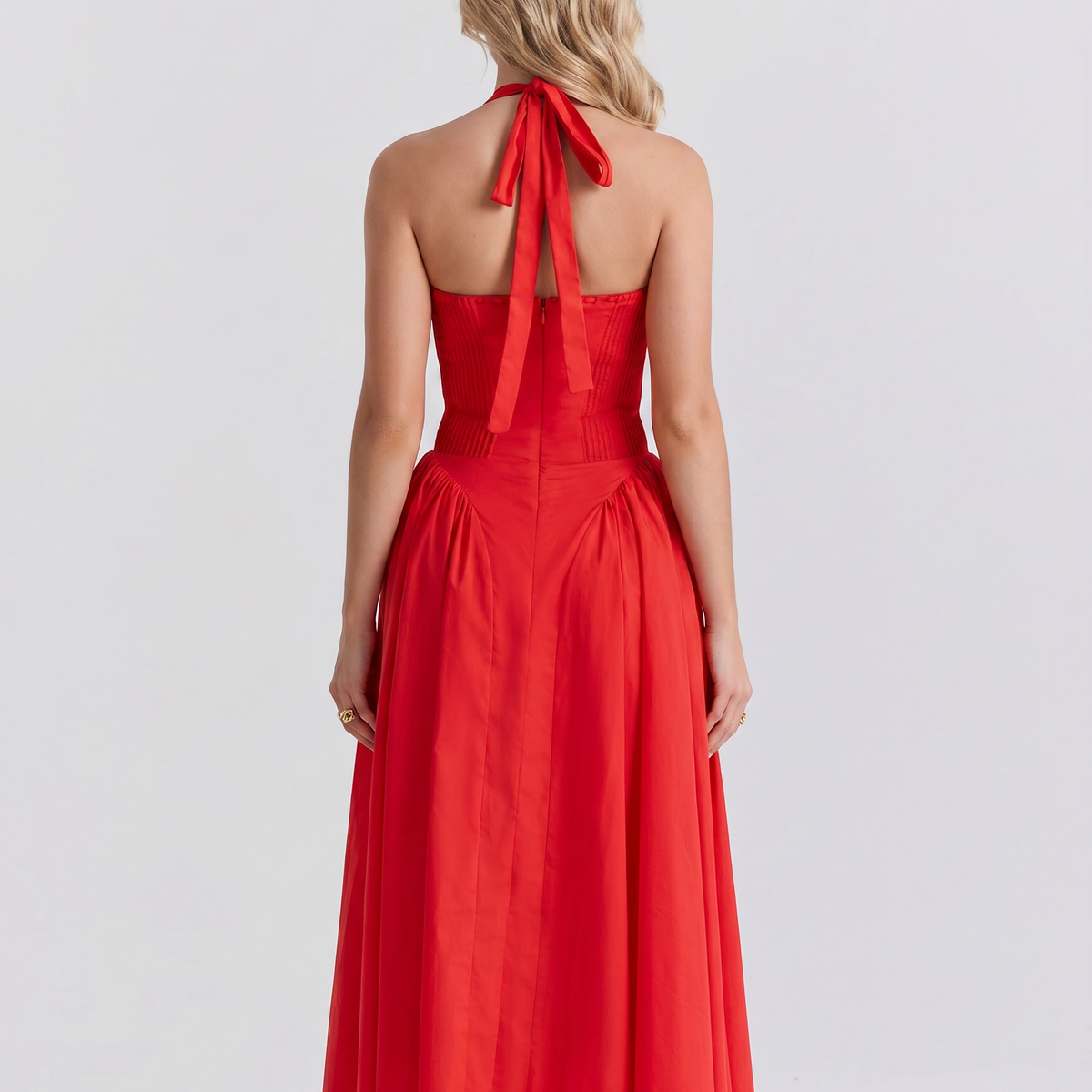 Alba | Midi Dress with Halter Neck and Gathered Bodice