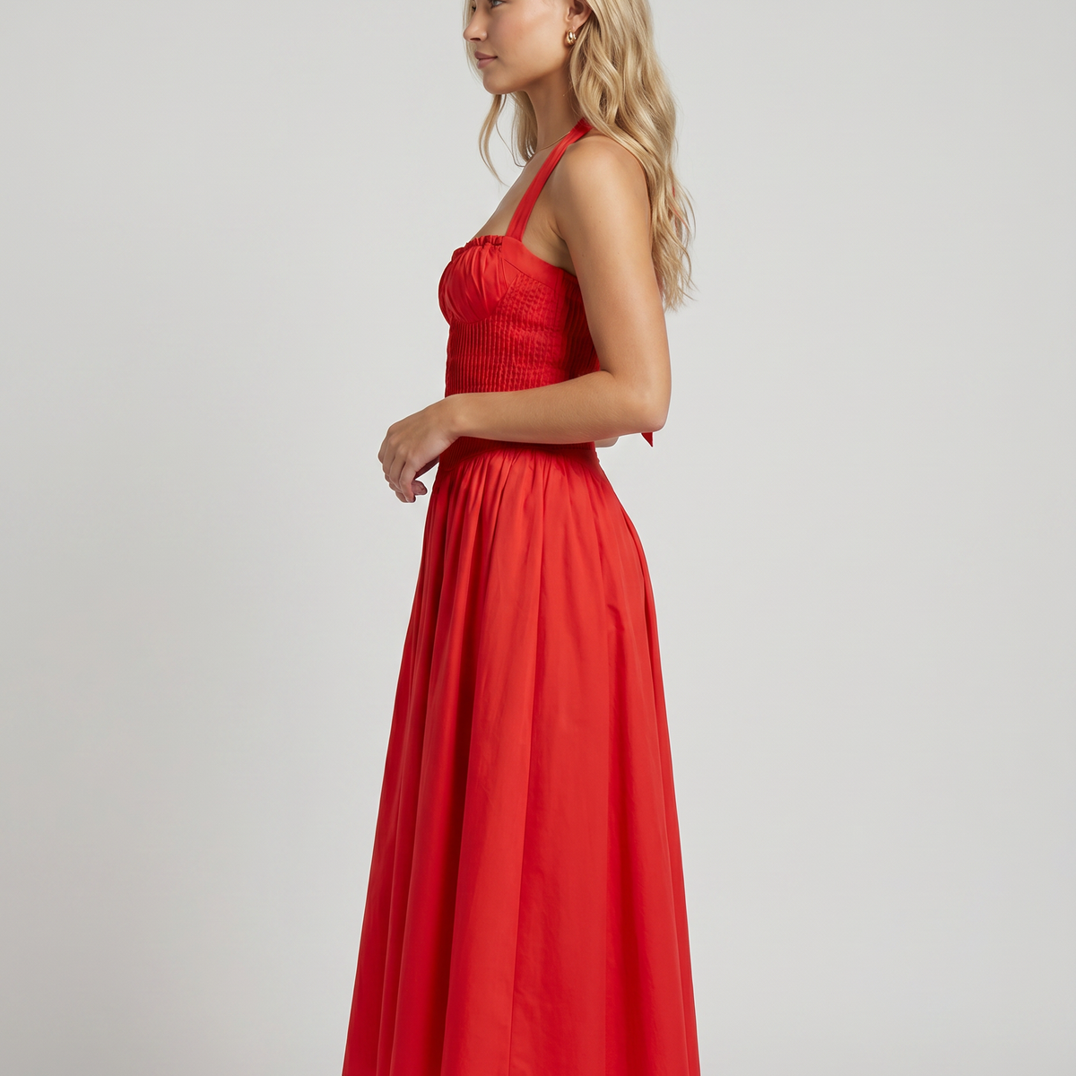 Alba | Midi Dress with Halter Neck and Gathered Bodice