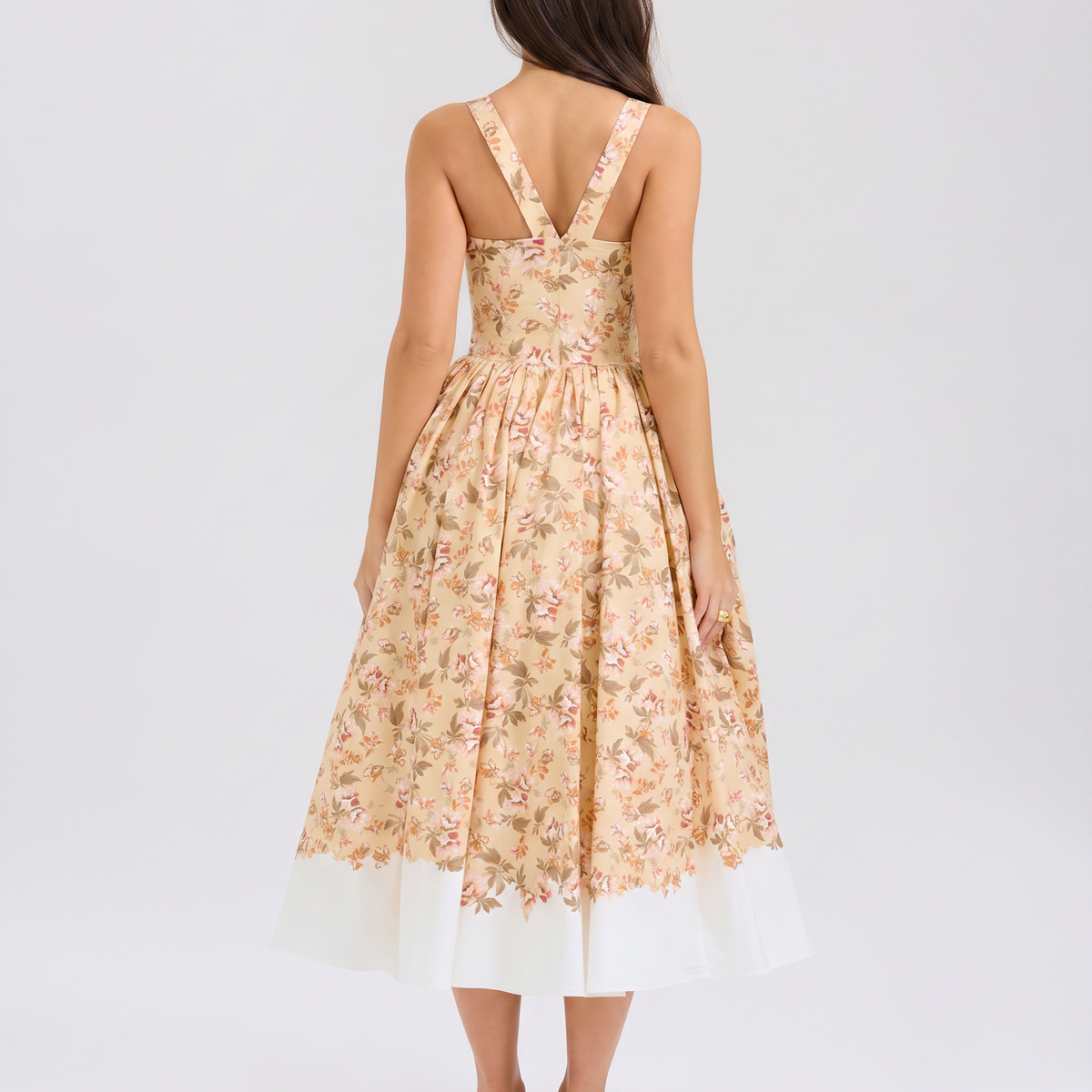 Adalyn | Floral Midi Dress with Gathered Skirt and Tulle Layer