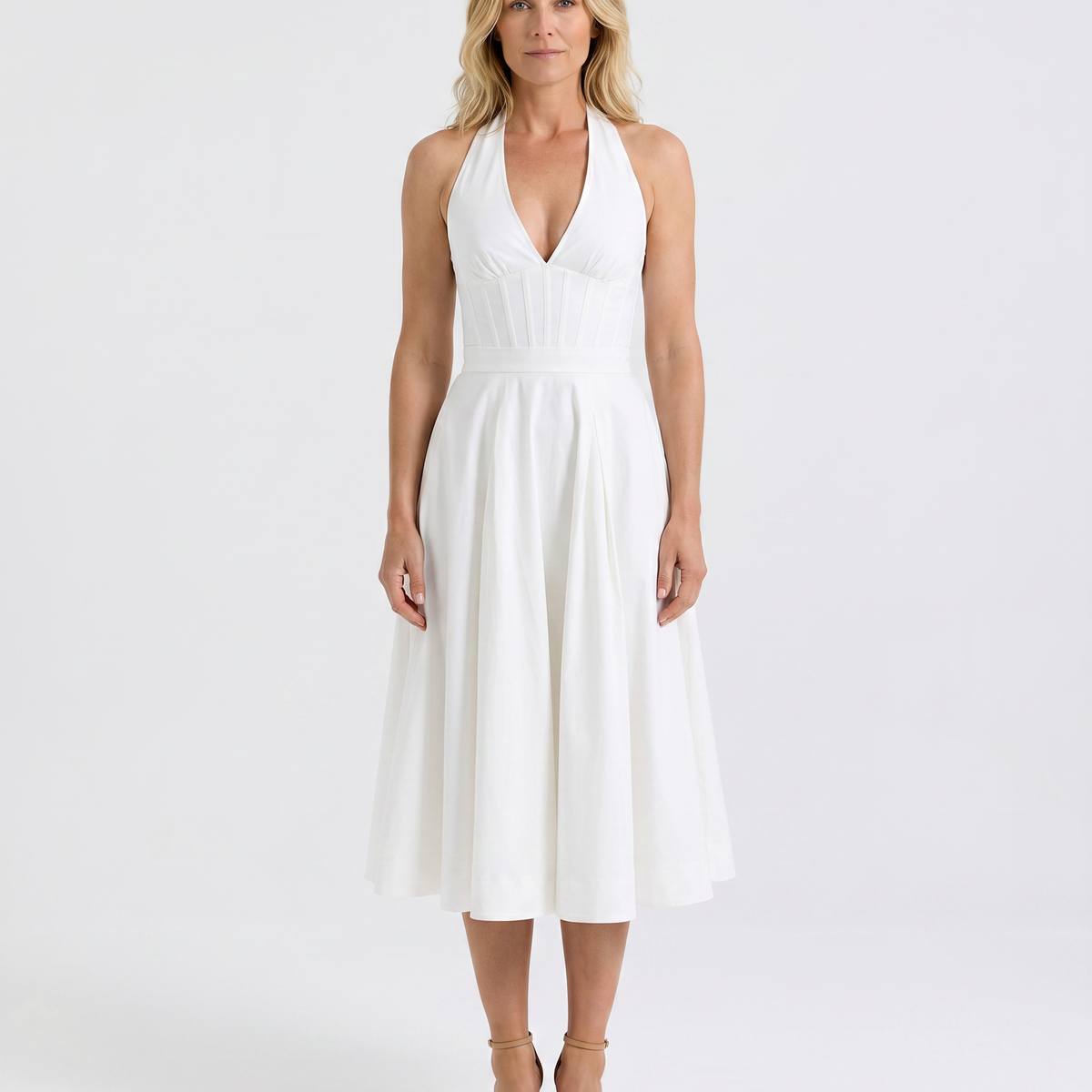 Amaya | Midi Dress with Halter Neck and Pleated Skirt