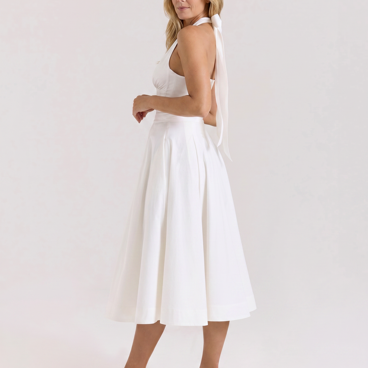 Amaya | Midi Dress with Halter Neck and Pleated Skirt