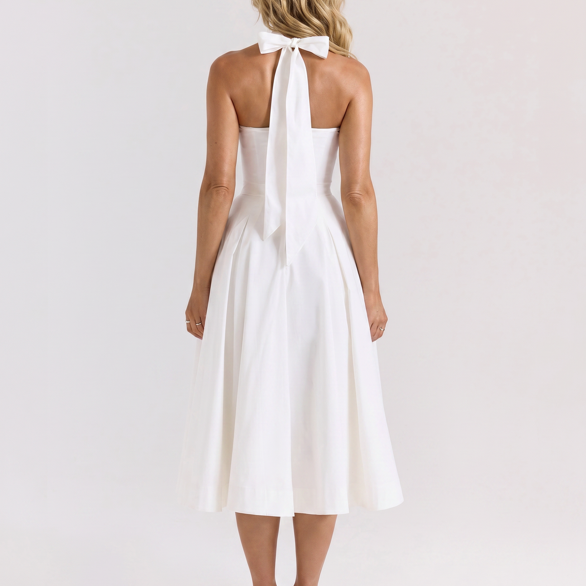 Amaya | Midi Dress with Halter Neck and Pleated Skirt