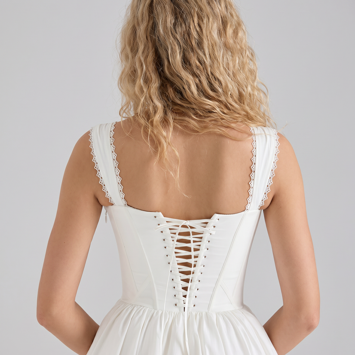 Allena | Midi Dress with Corset Bodice and Lace Trim