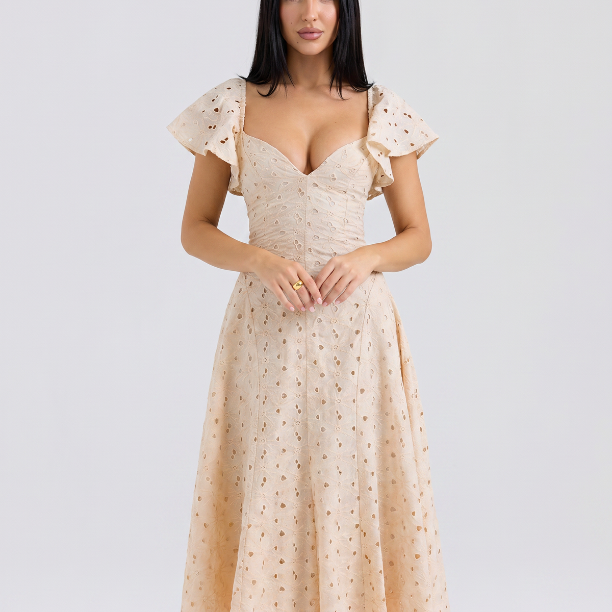 Austen | Floral Midi Dress with Broderie and Butterfly Sleeves