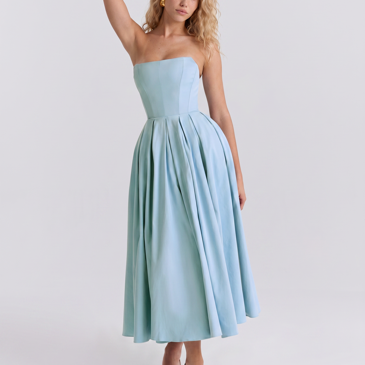Bennett | Midi Dress with Strapless Corset Bodice
