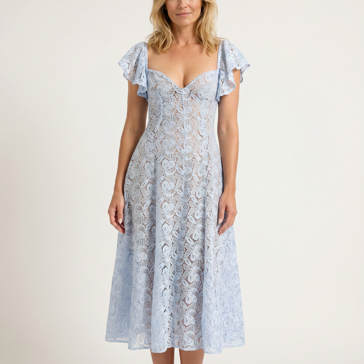 Chiarina | Lace Midi Dress with Sweetheart Neckline