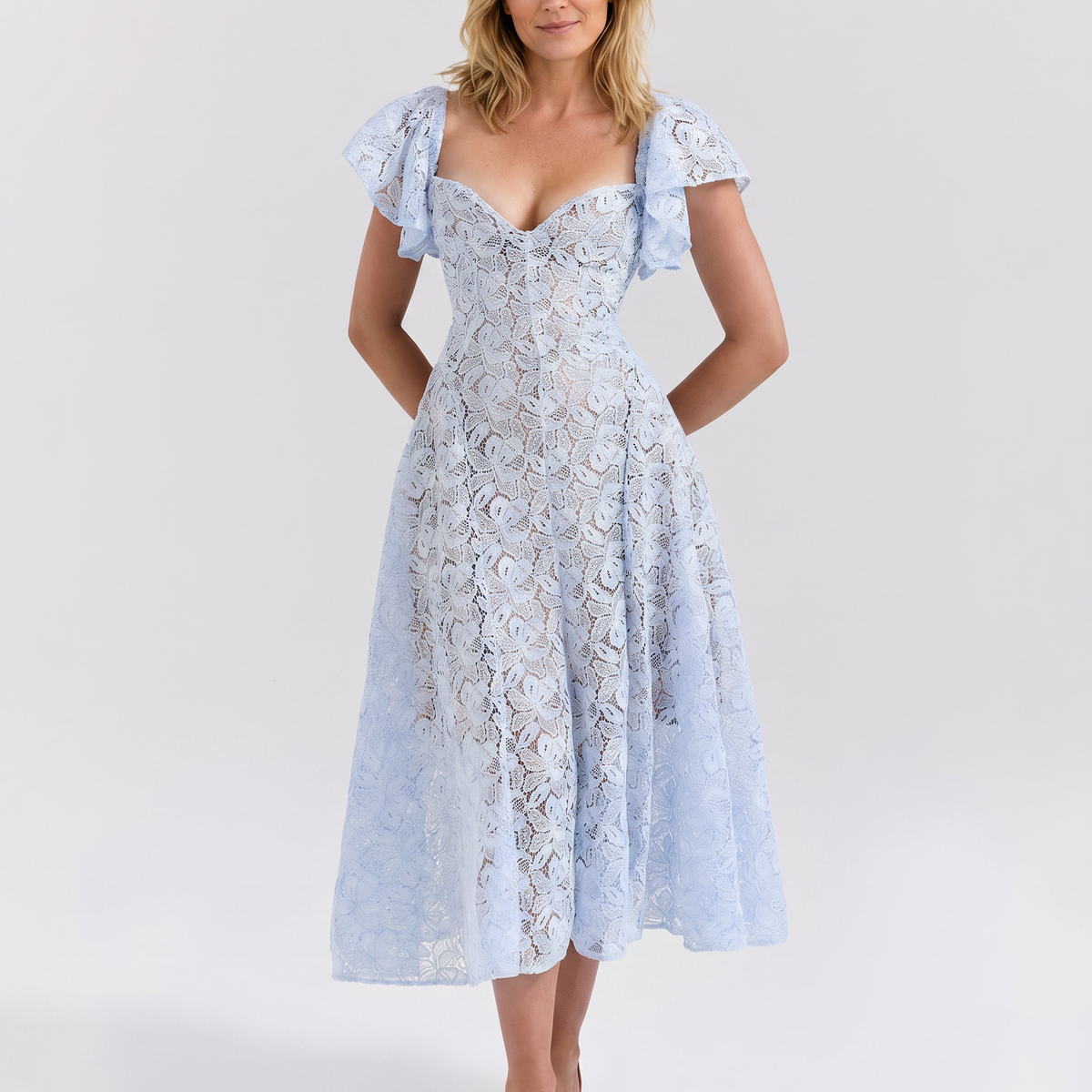 Chiarina | Lace Midi Dress with Sweetheart Neckline