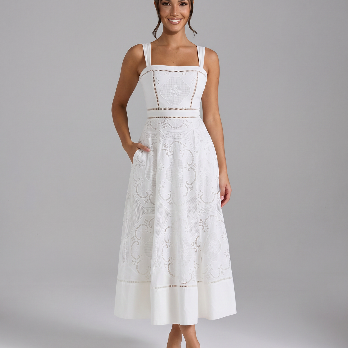 Clarabelle | Midi Dress with Square Neck and Open Back