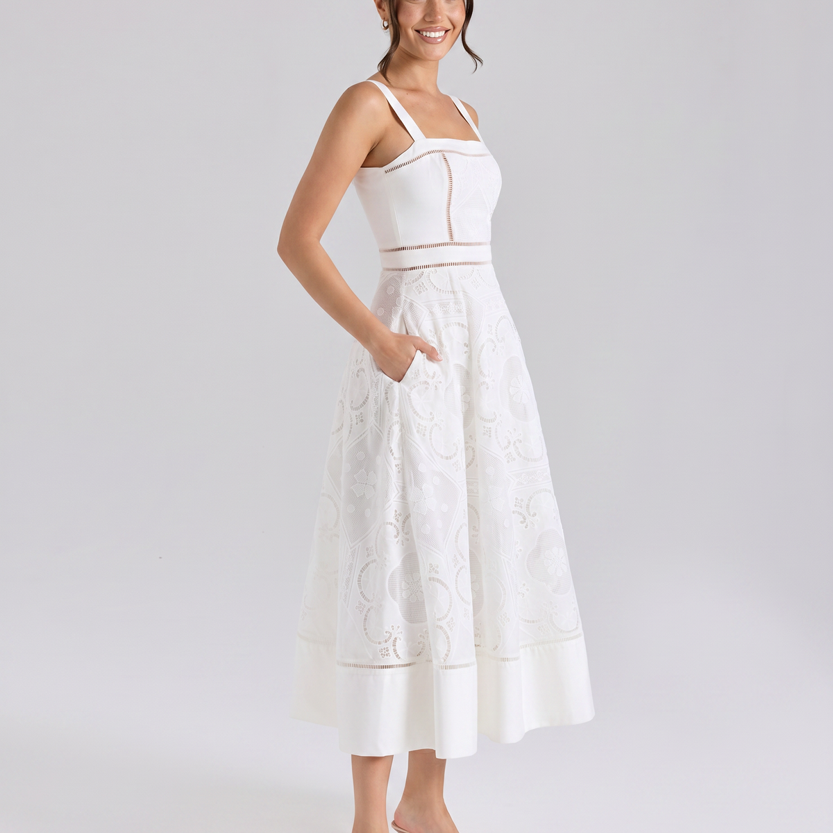 Clarabelle | Midi Dress with Square Neck and Open Back
