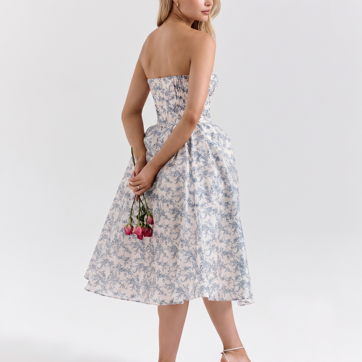 Claudia | Strapless Midi Dress with Corset Bodice