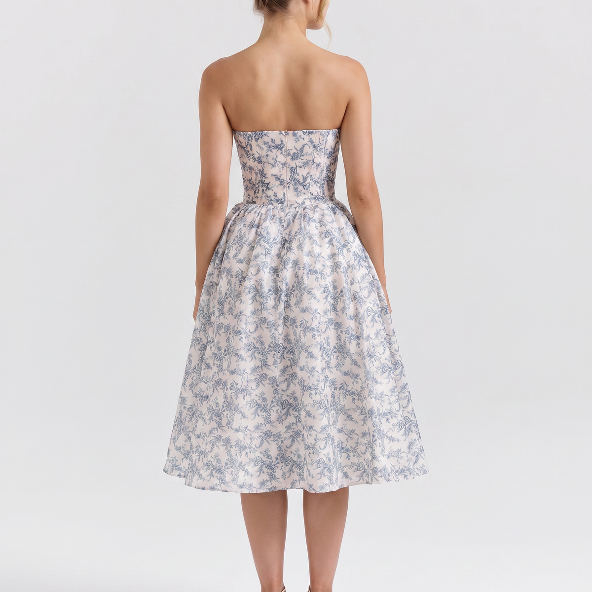 Claudia | Strapless Midi Dress with Corset Bodice
