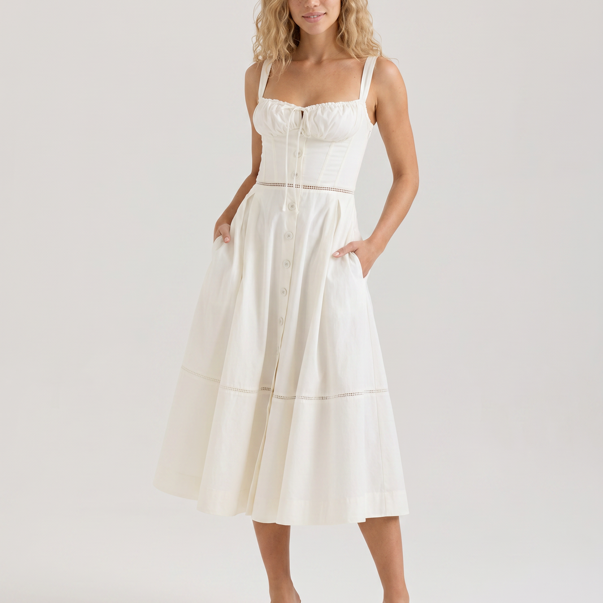 Coco | Gingham Midi Dress with Lace-Up Back