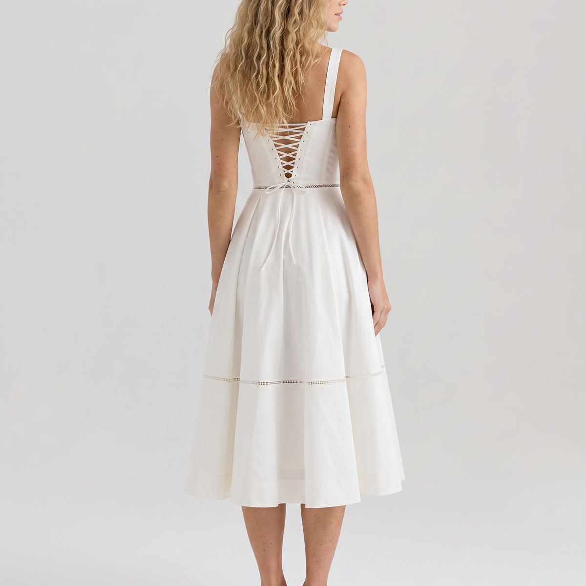 Coco | Gingham Midi Dress with Lace-Up Back
