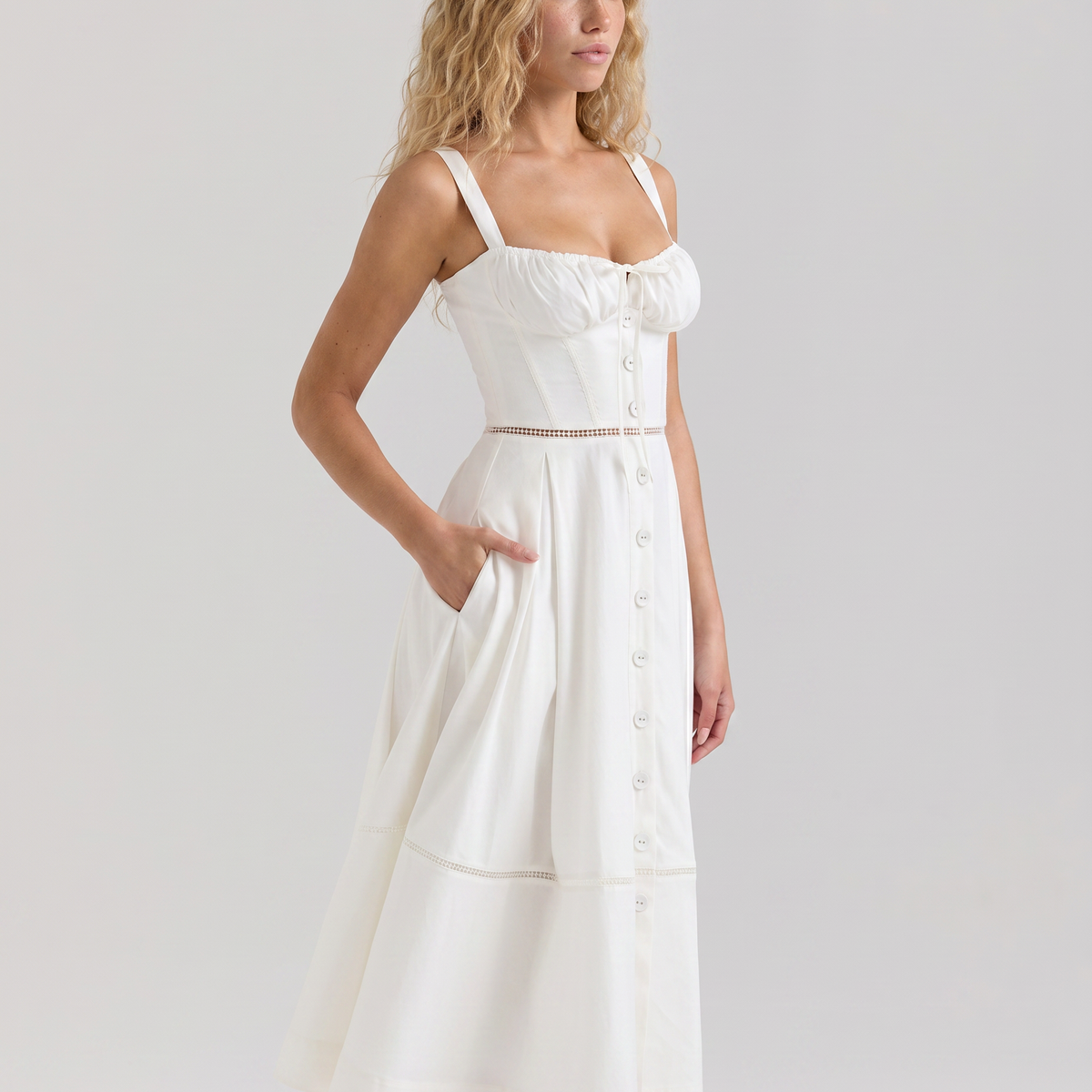 Coco | Gingham Midi Dress with Lace-Up Back