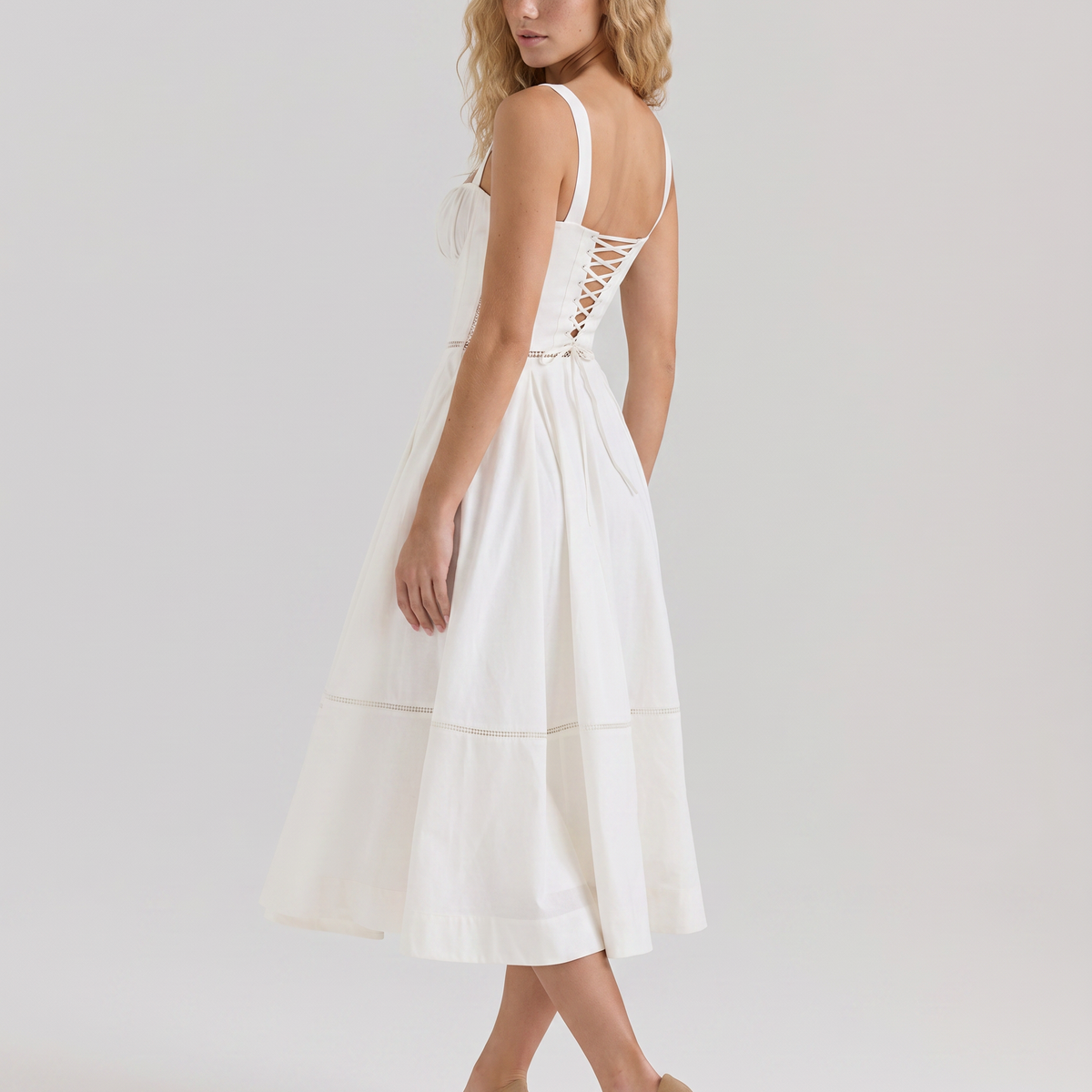 Coco | Gingham Midi Dress with Lace-Up Back