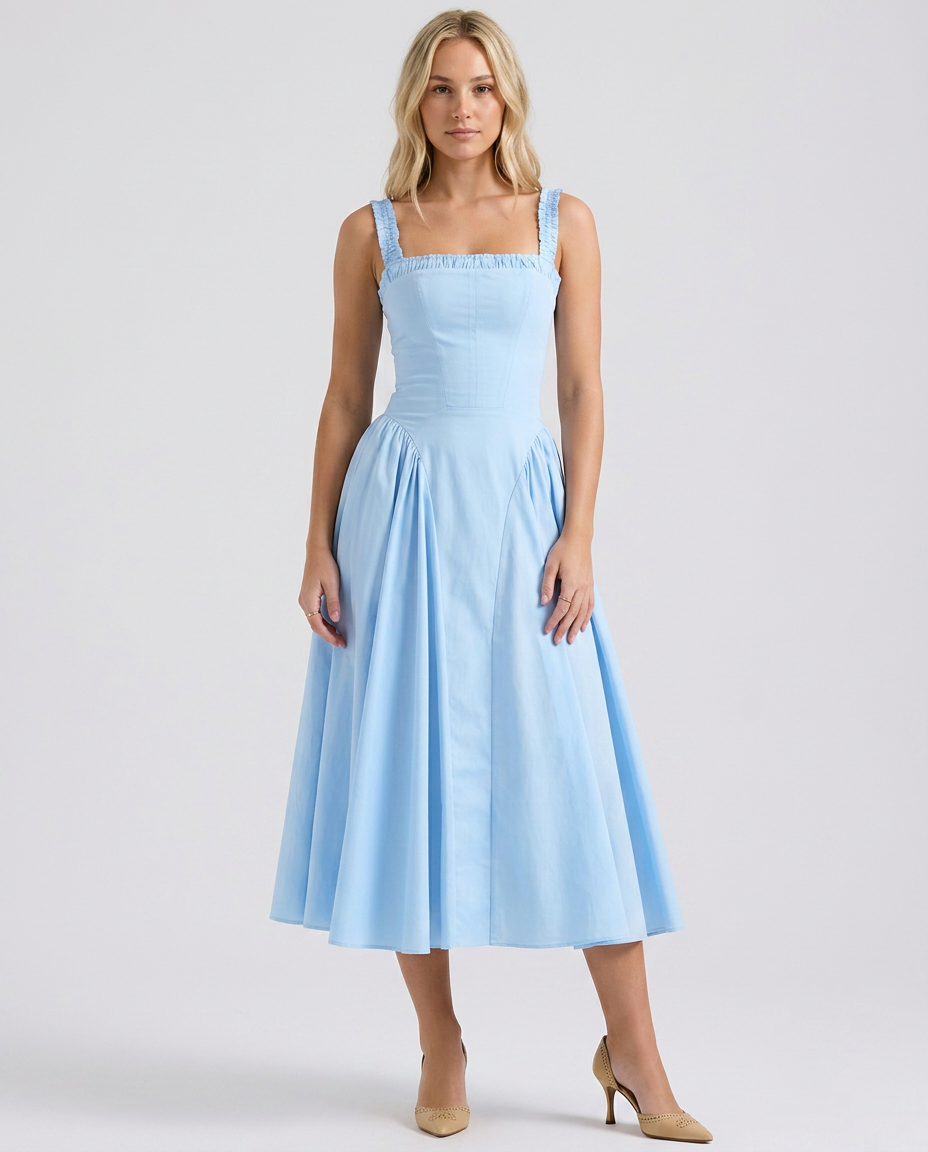 Azure | Cotton Midi Sundress with Voluminous Skirt