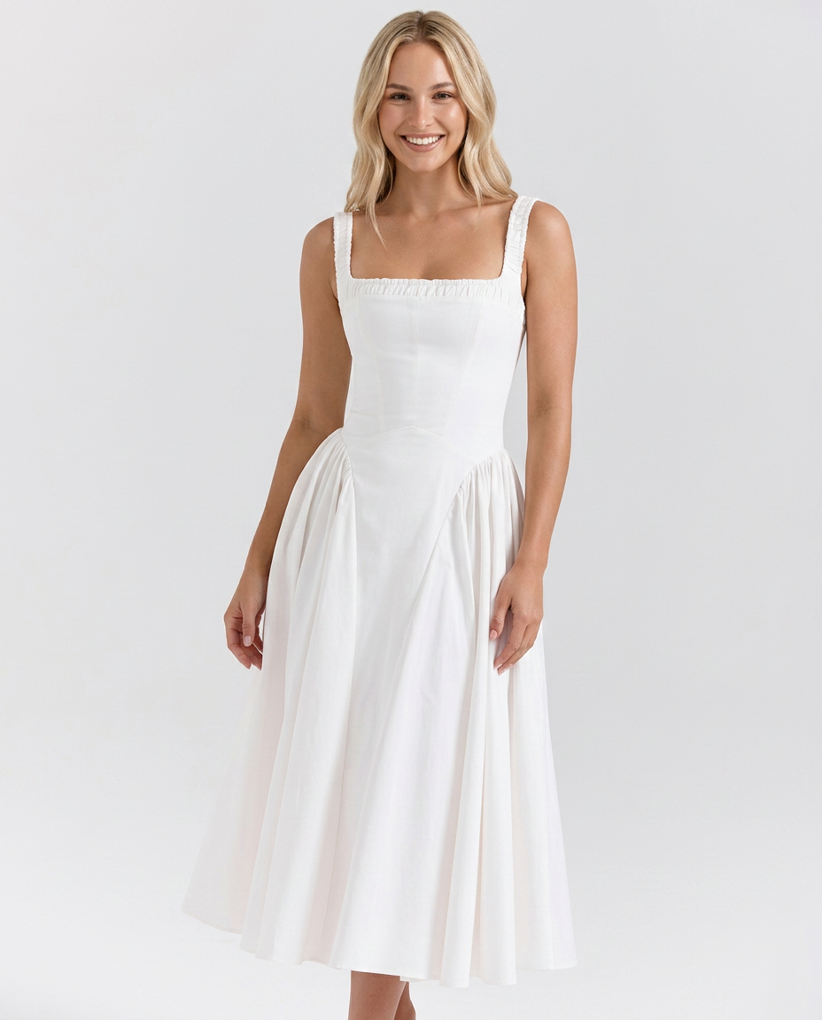 Azure | Cotton Midi Sundress with Voluminous Skirt