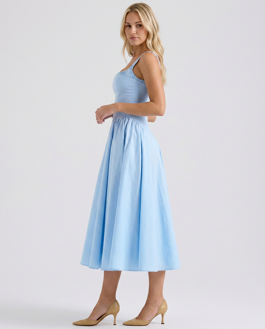 Azure | Cotton Midi Sundress with Voluminous Skirt