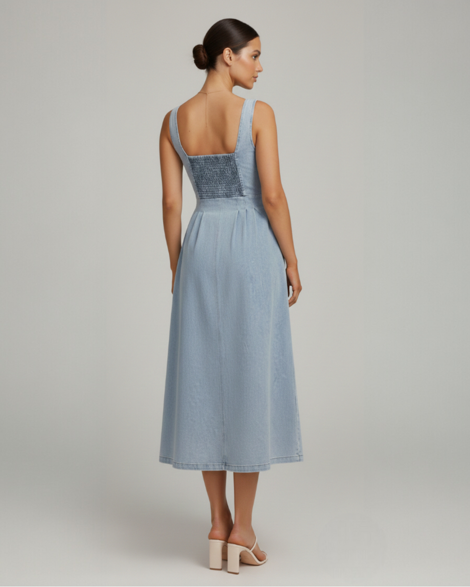 Aveline | Denim Midi Dress with Button Front