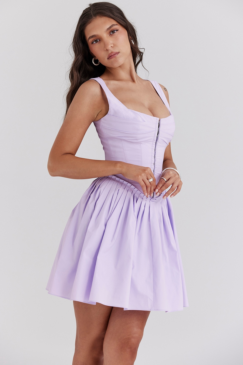 Latisha | Pleated Cotton Mini Dress with Structured Bodice