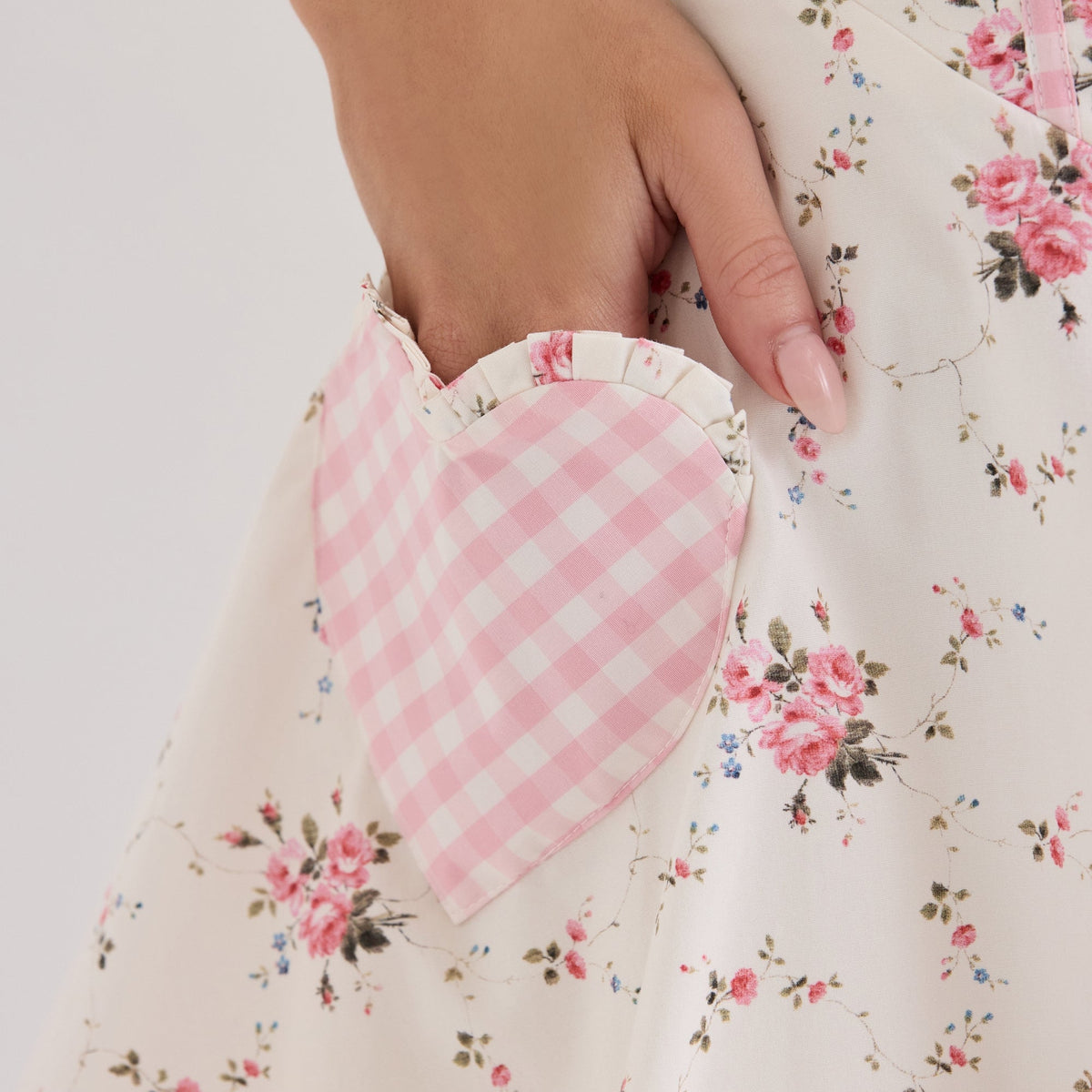 Randi | Floral Stretch Cotton Mini Dress with Heart Pockets