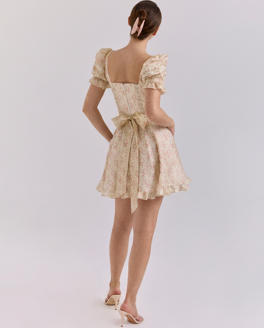 Lelia | Floral Puff Sleeve Mini Dress with Ruffle Hem