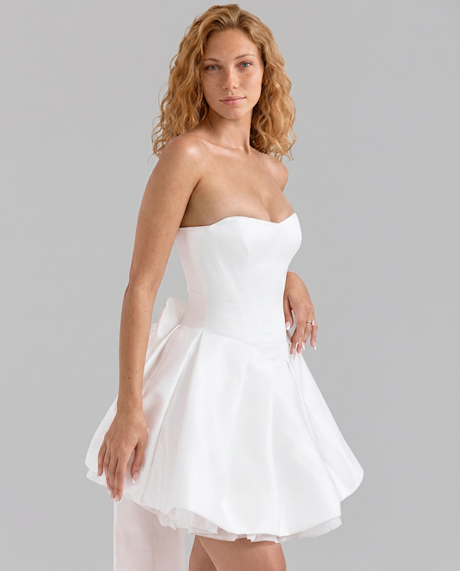 Hallie | Strapless Bow Mini Gown