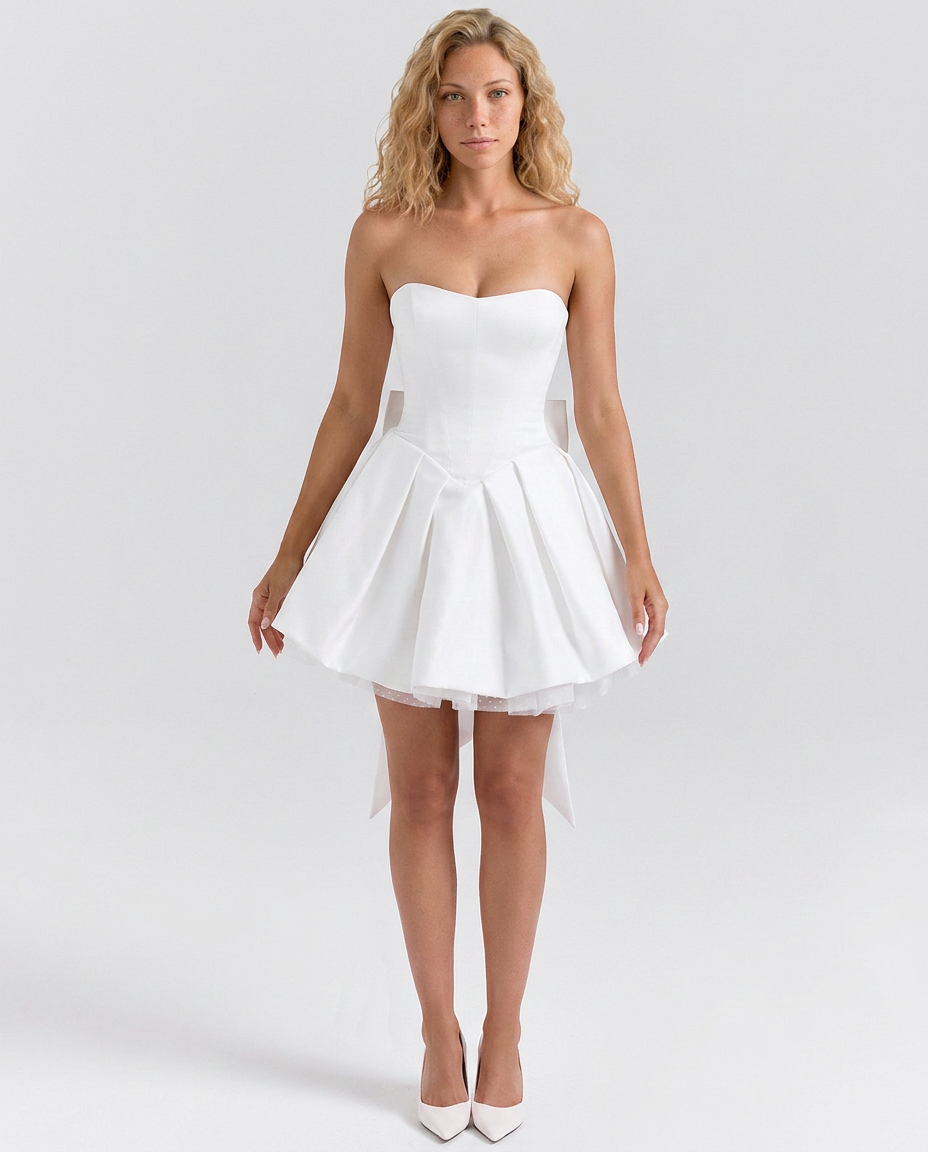 Hallie | Strapless Bow Mini Gown