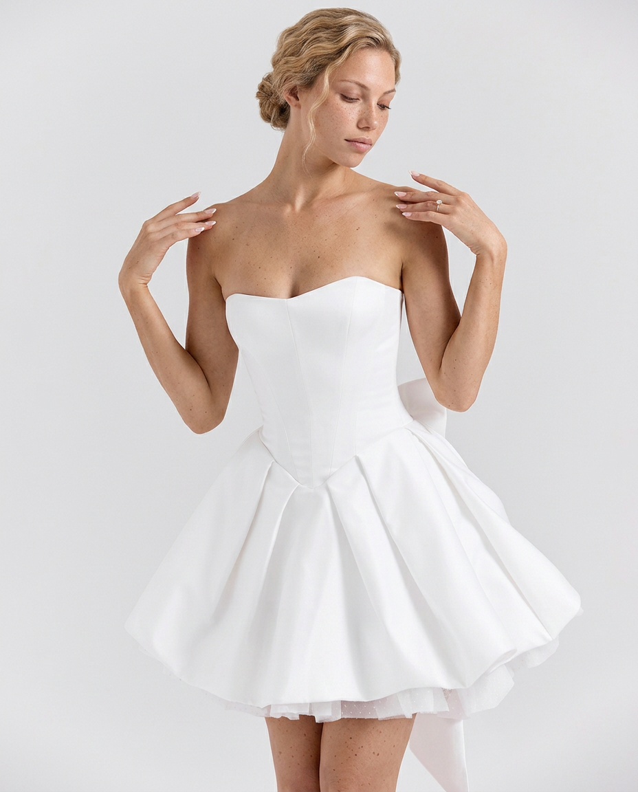 Hallie | Strapless Bow Mini Gown