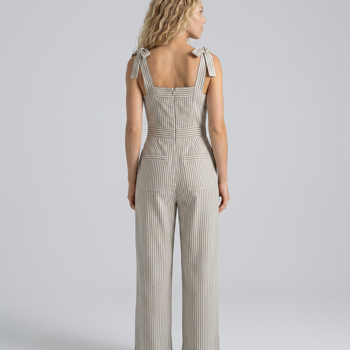 Opal | Striped Square Neck Linen-Blend Jumpsuit