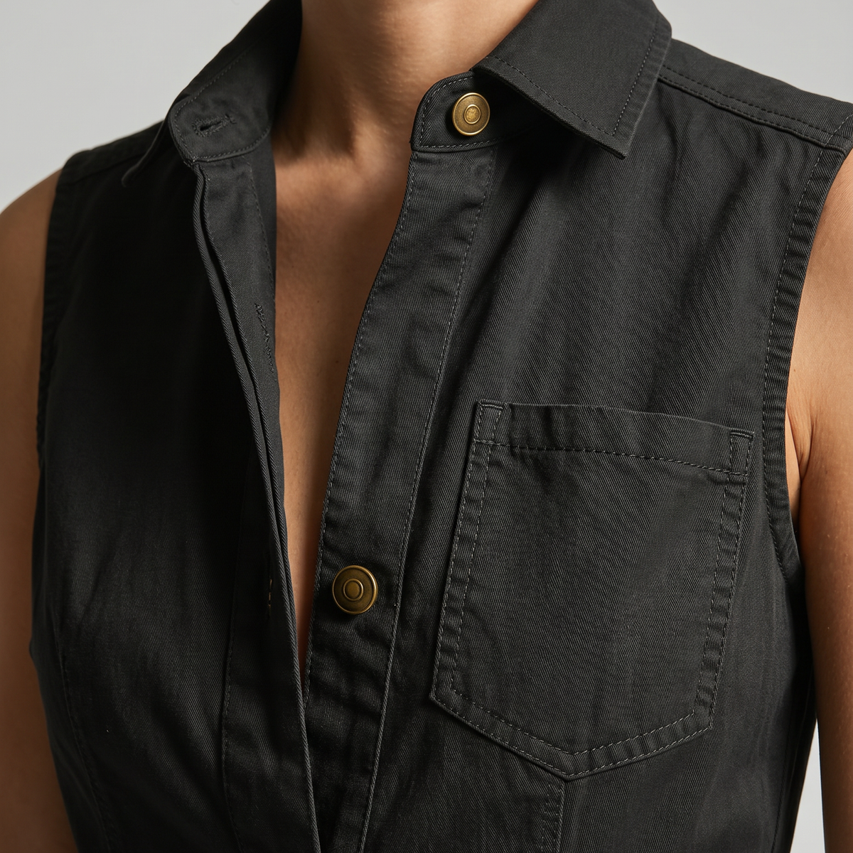 Alba | Sleeveless Collared Cargo Jumpsuit