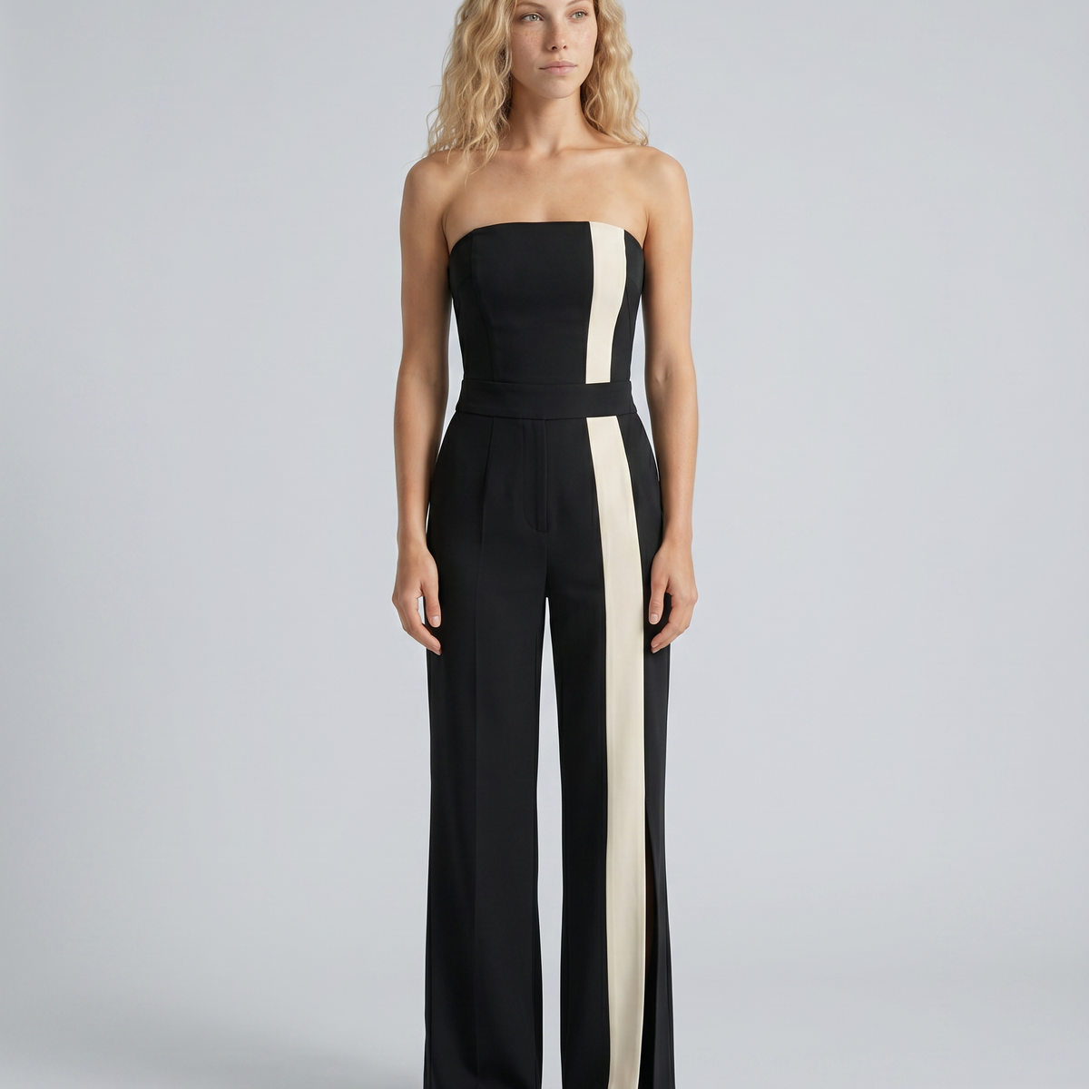 Leila | Strapless Contrast Stripe Jumpsuit
