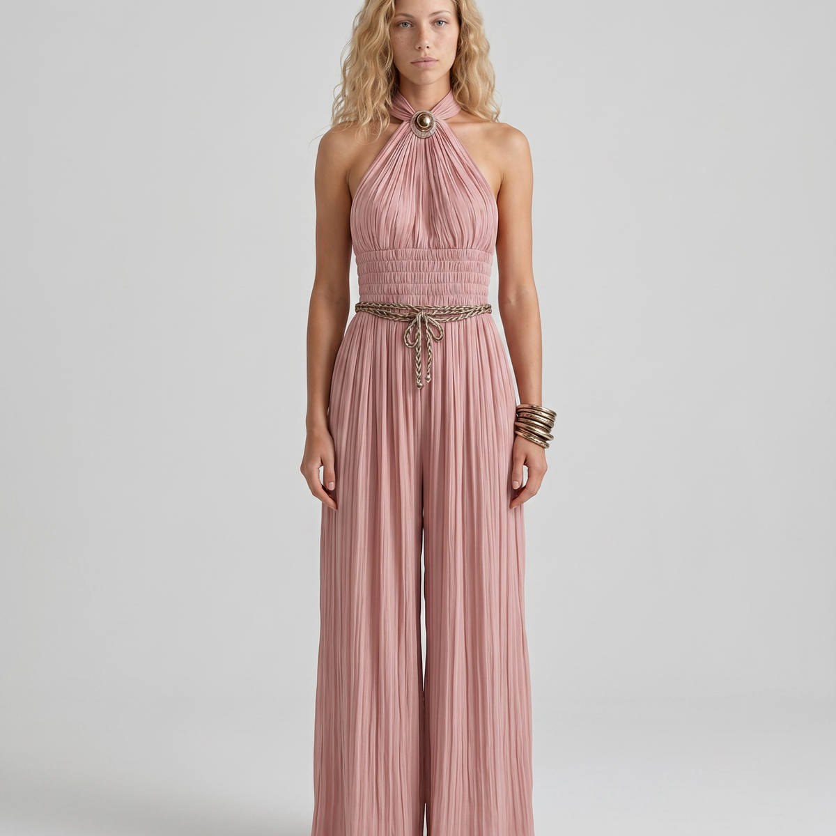 Bridget | Pleated Halter Neck Wide-Leg Jumpsuit