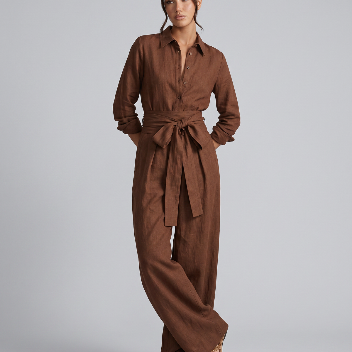 Juliet | Belted Shirt Collar Jumpsuit