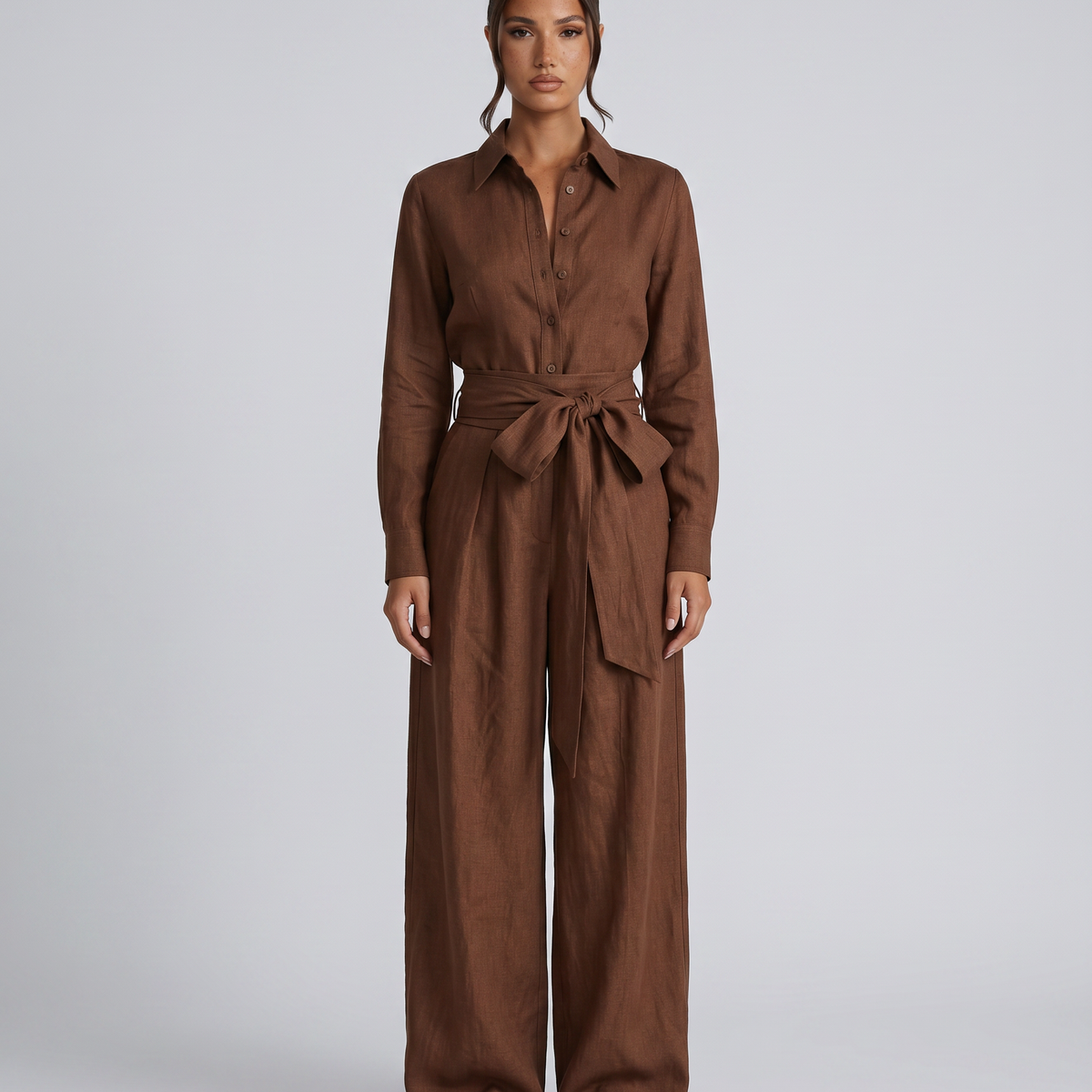 Juliet | Belted Shirt Collar Jumpsuit