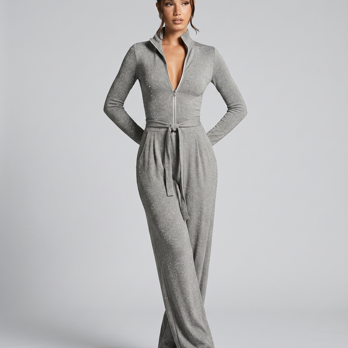 Audrey | Sparkling Zip-Front Jumpsuit