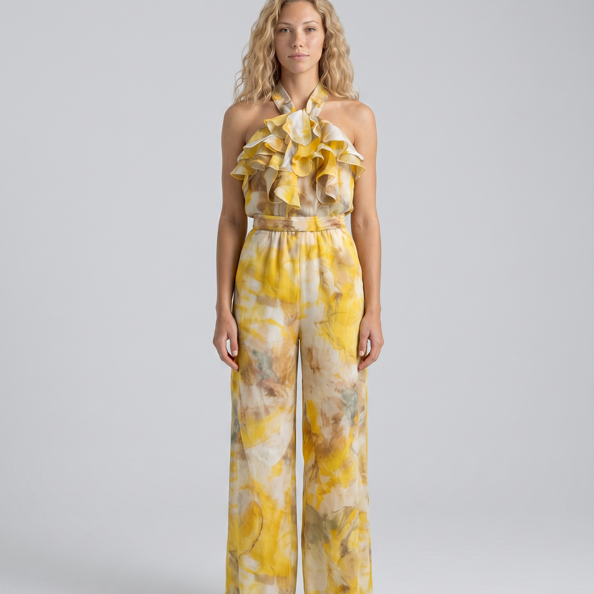 Tina | Watercolour Print Halter Jumpsuit