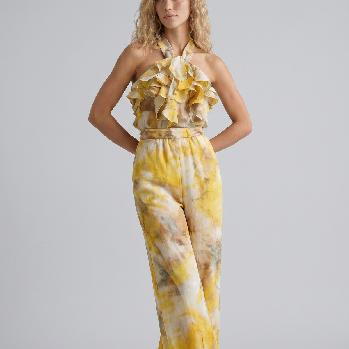Tina | Watercolour Print Halter Jumpsuit