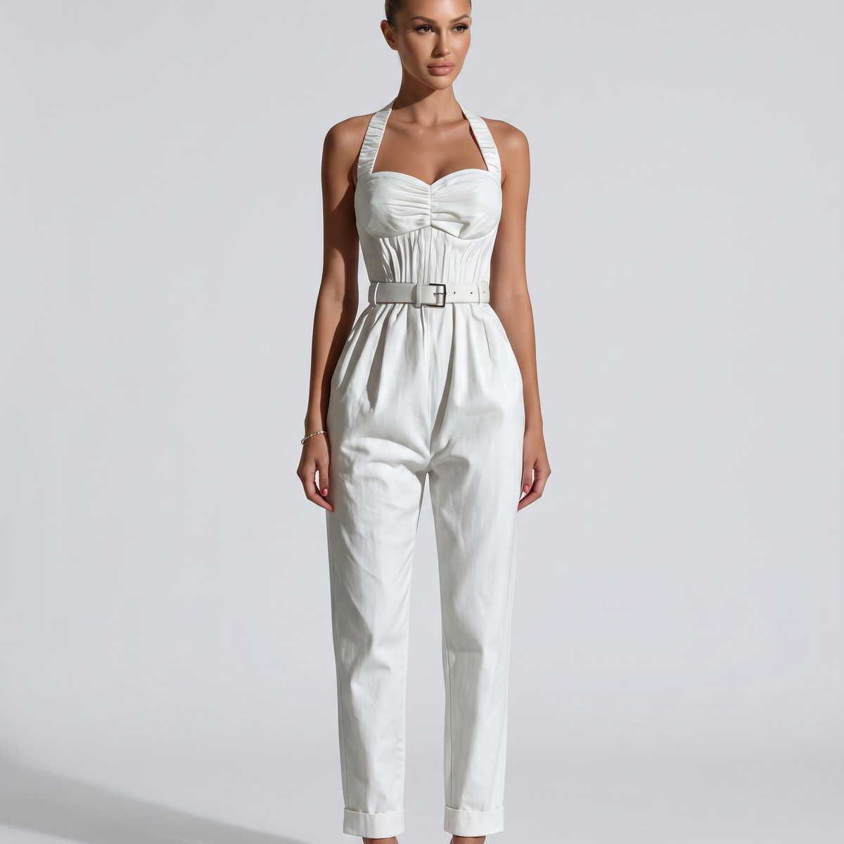 Rena | Halter Wide-Leg Jumpsuit with Belted Waist