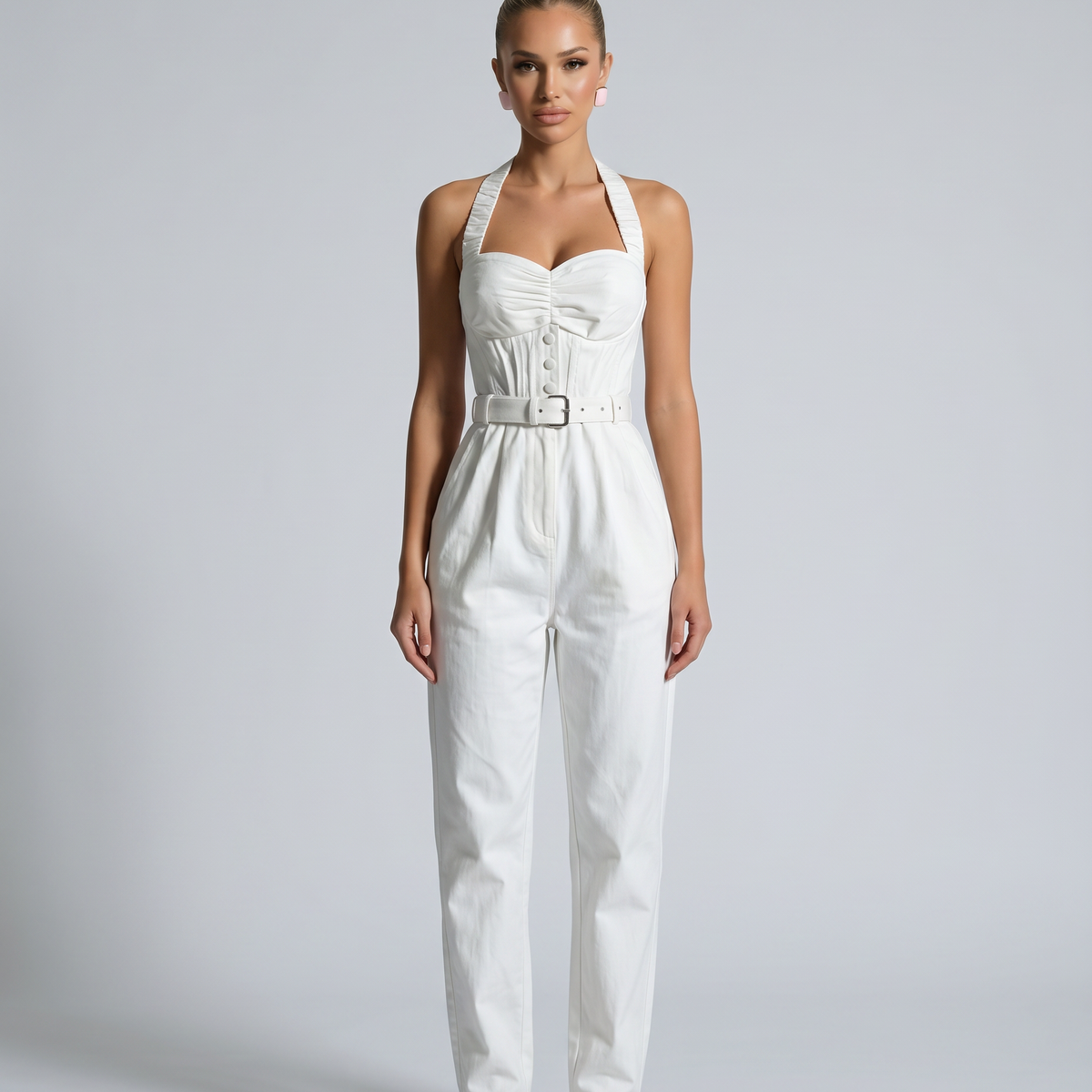 Rena | Halter Wide-Leg Jumpsuit with Belted Waist