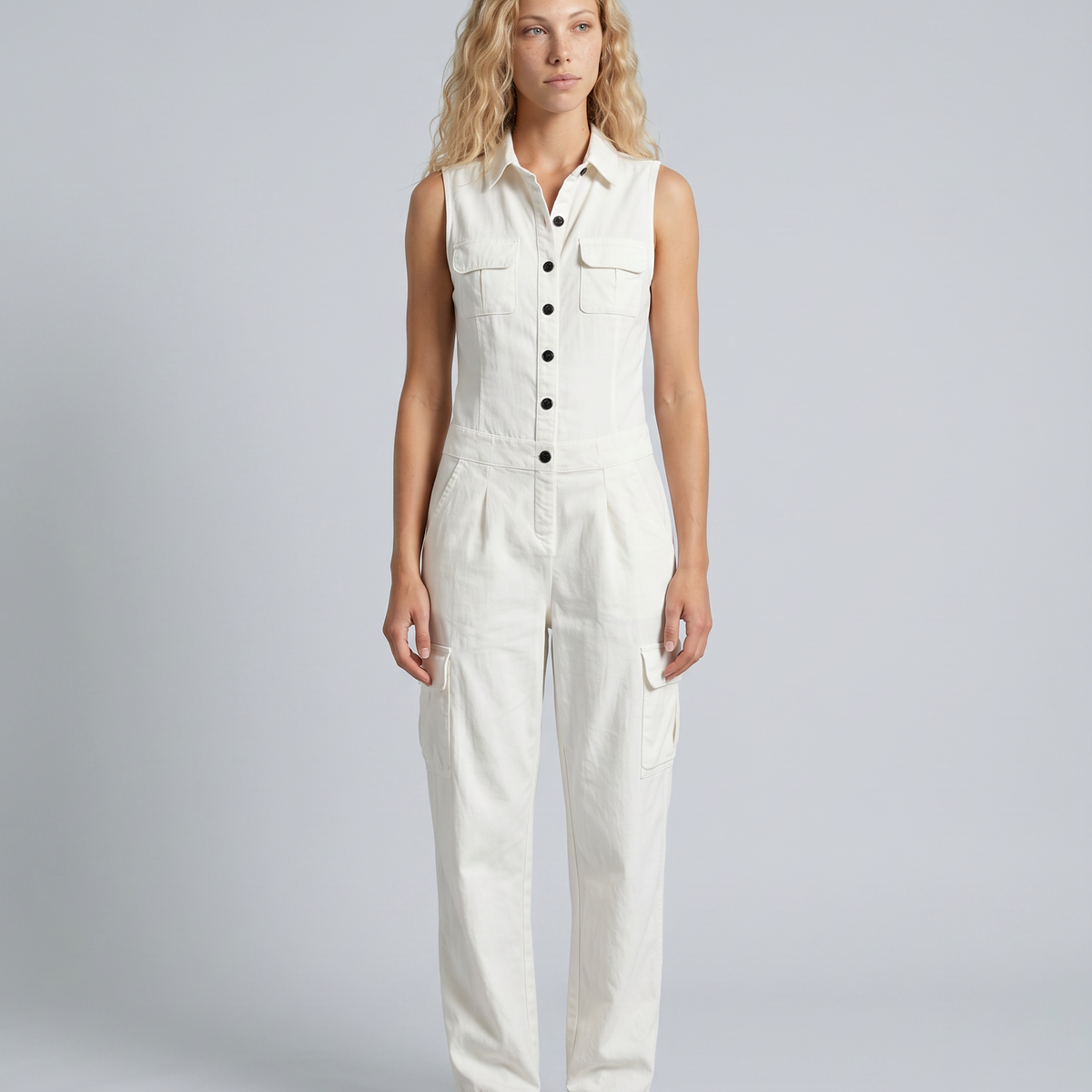 Fran | Sleeveless Single-Breasted Jumpsuit