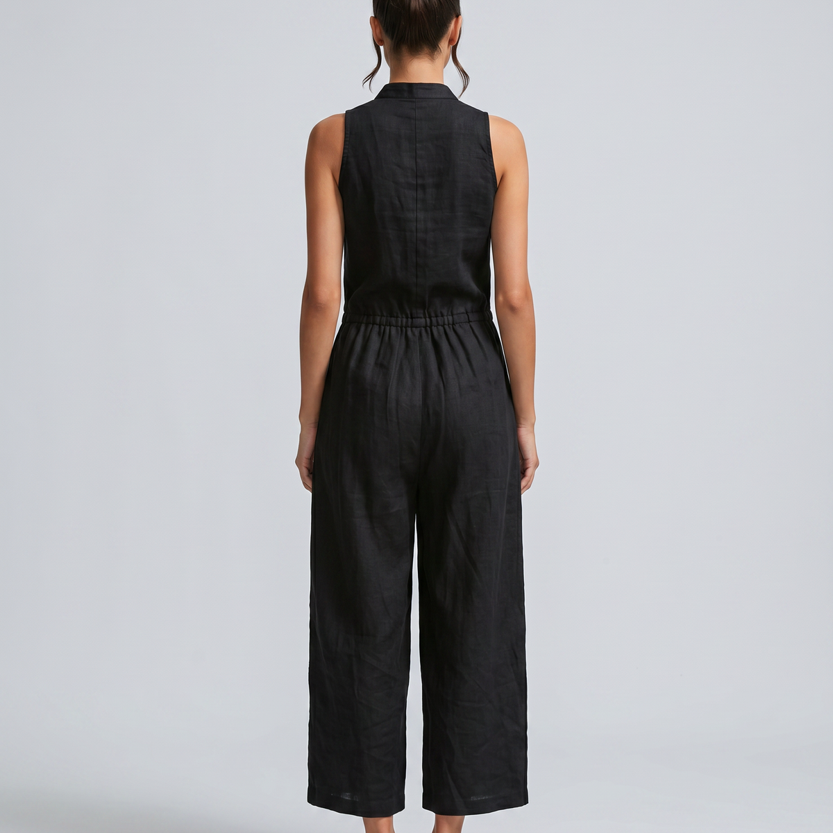 Renee | Sleeveless Button-Up Linen-Blend Jumpsuit