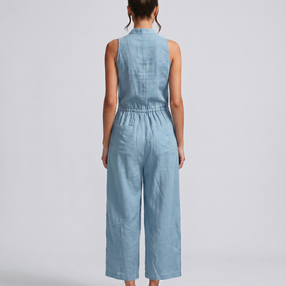 Renee | Sleeveless Button-Up Linen-Blend Jumpsuit
