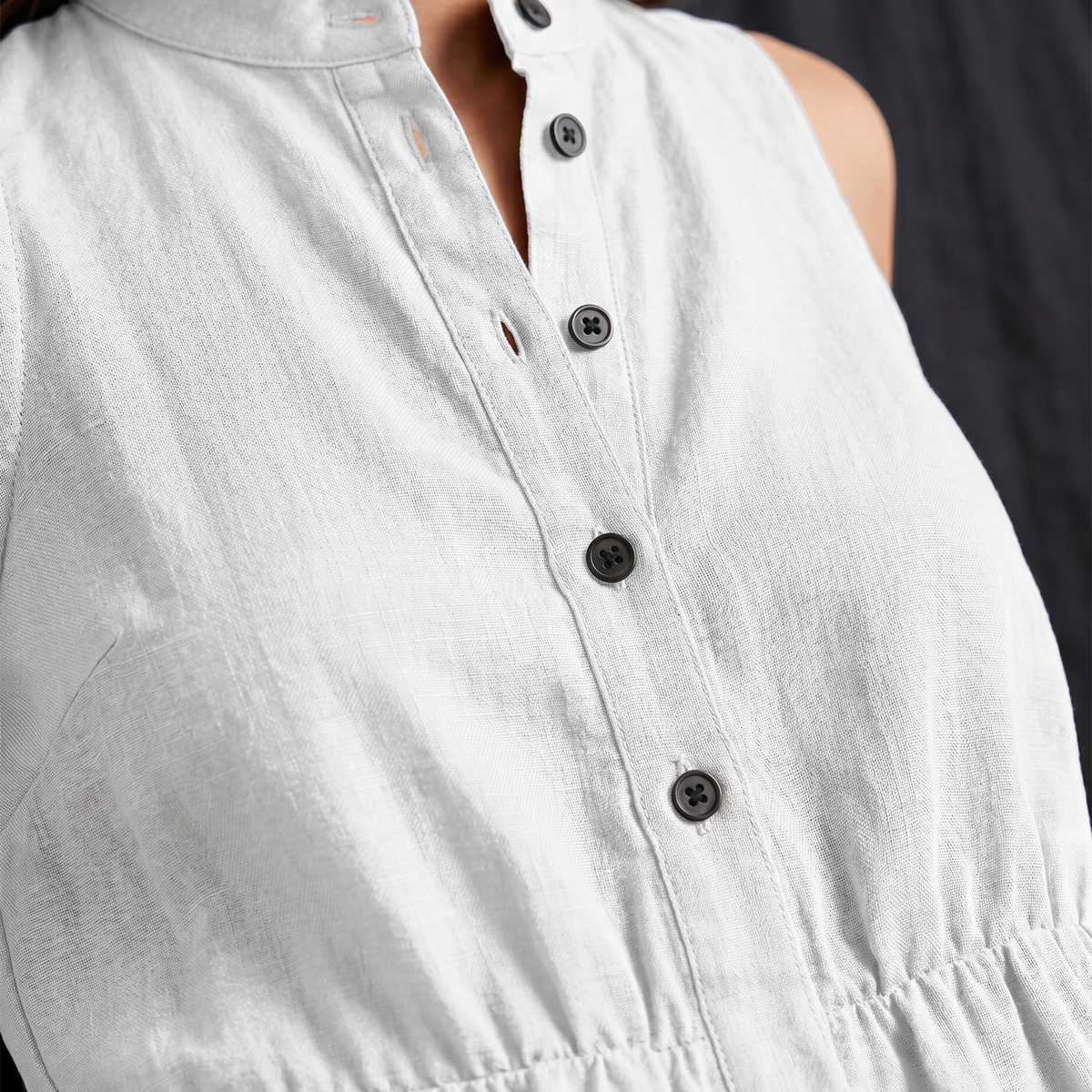Renee | Sleeveless Button-Up Linen-Blend Jumpsuit
