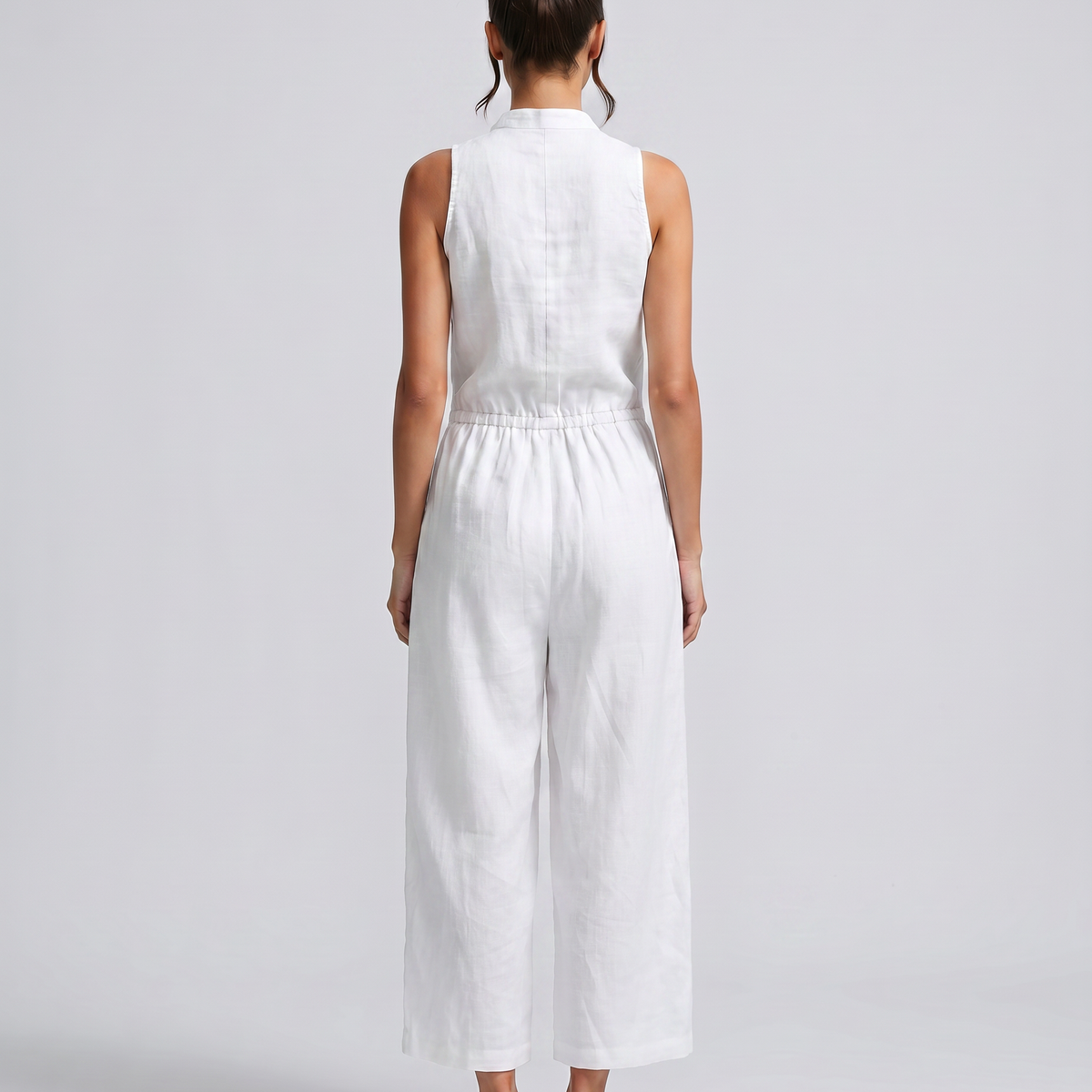 Renee | Sleeveless Button-Up Linen-Blend Jumpsuit